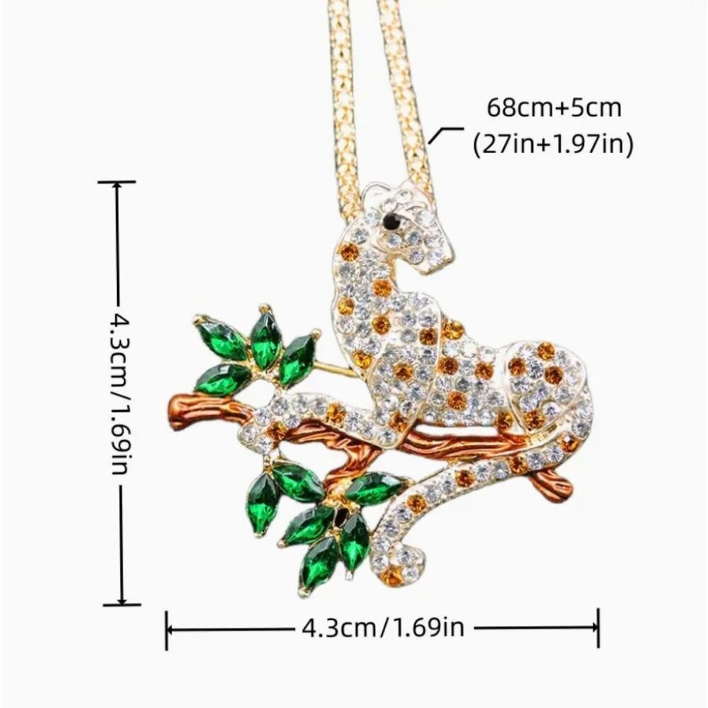 Betsey Johnson Necklace Crystal Leopard Brooch / Pendant Gold Tone - Picture 2 of 2